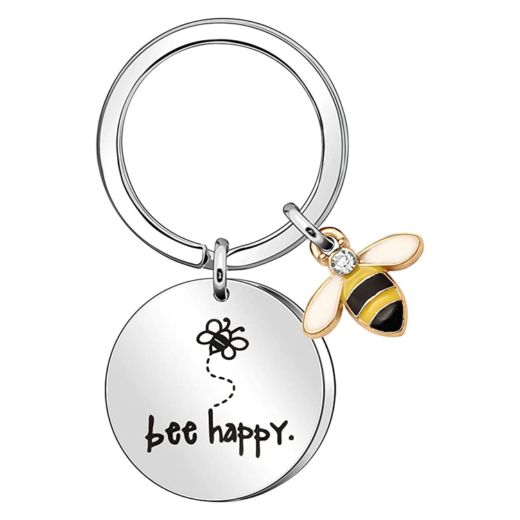 Chaveiro de metal feminino personalizado Bee Happy chaveiro presente