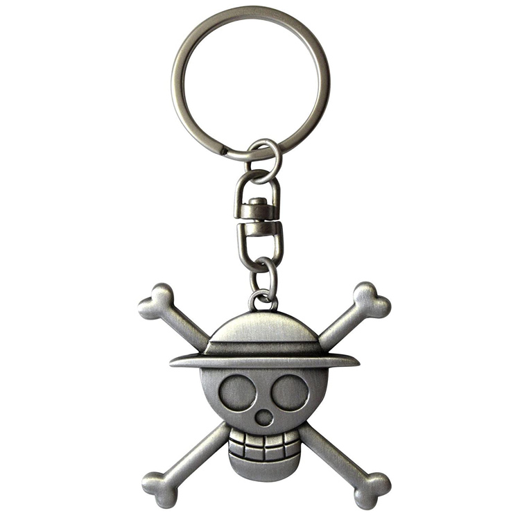 Chaveiro de chaveiro de metal bronze Luffy 3D personalizado com corrente de chaveiro